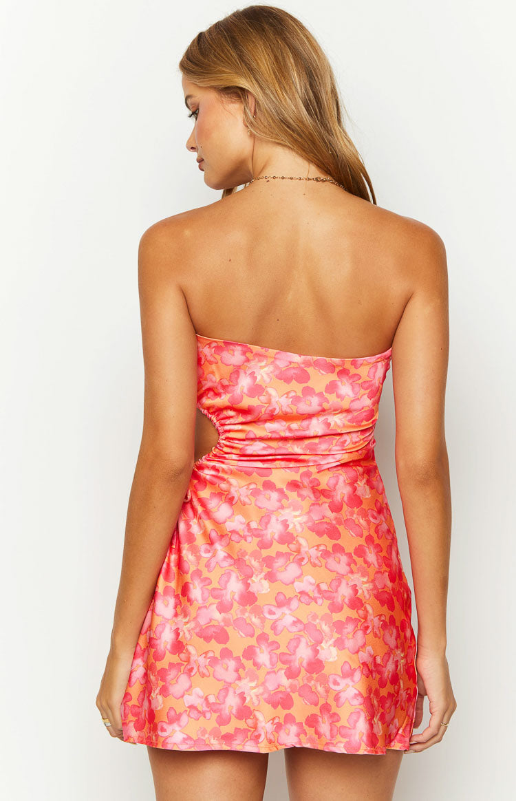 Arthur Orange Floral Print Strapless Mini Dress — 5