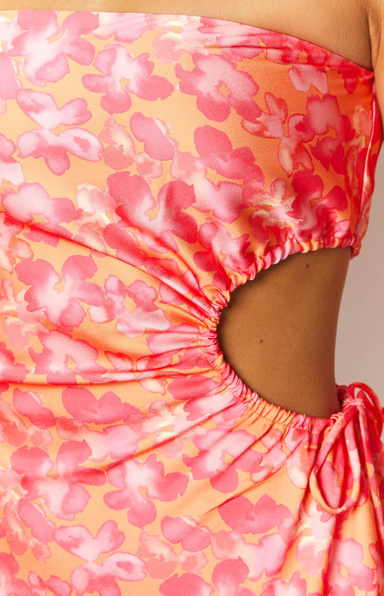 Arthur Orange Floral Print Strapless Mini Dress — 6
