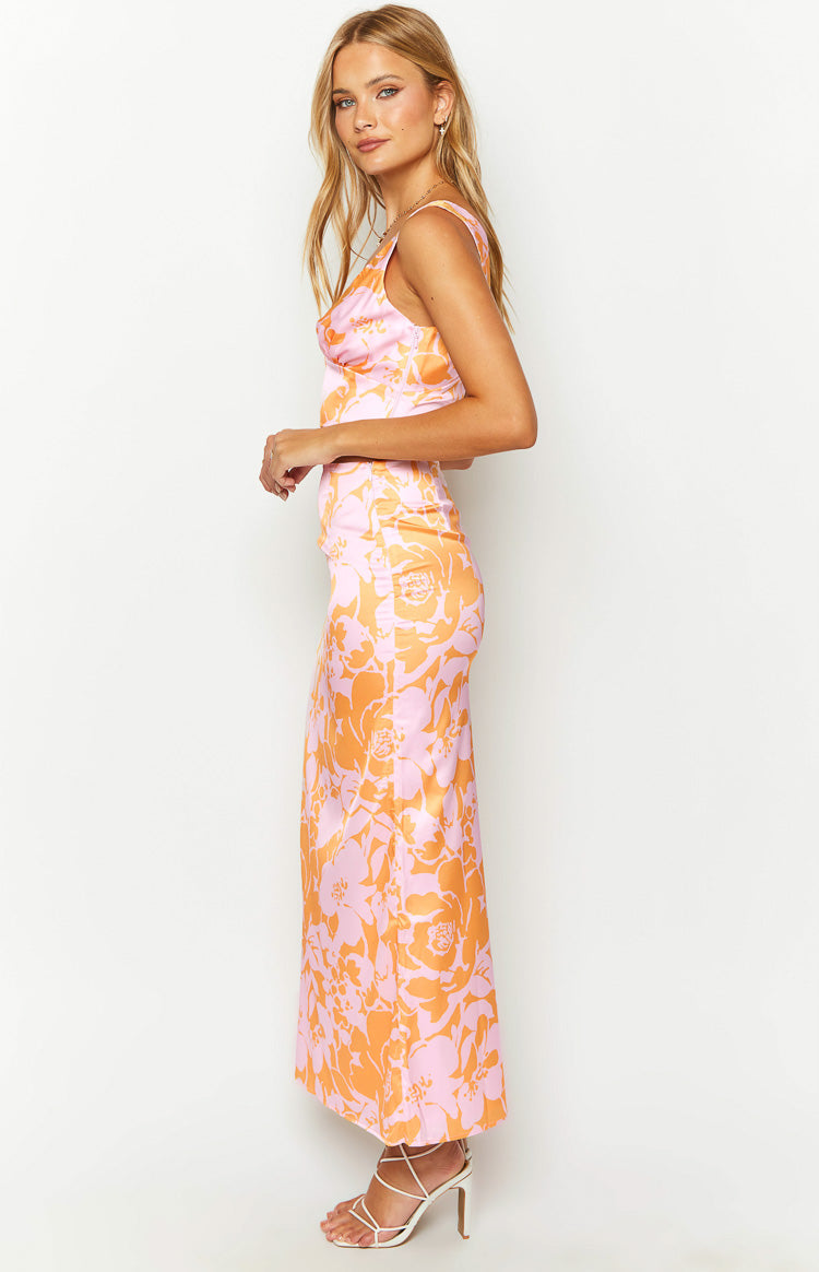 Dahlia Orange And Pink Floral Print Maxi Skirt — 4