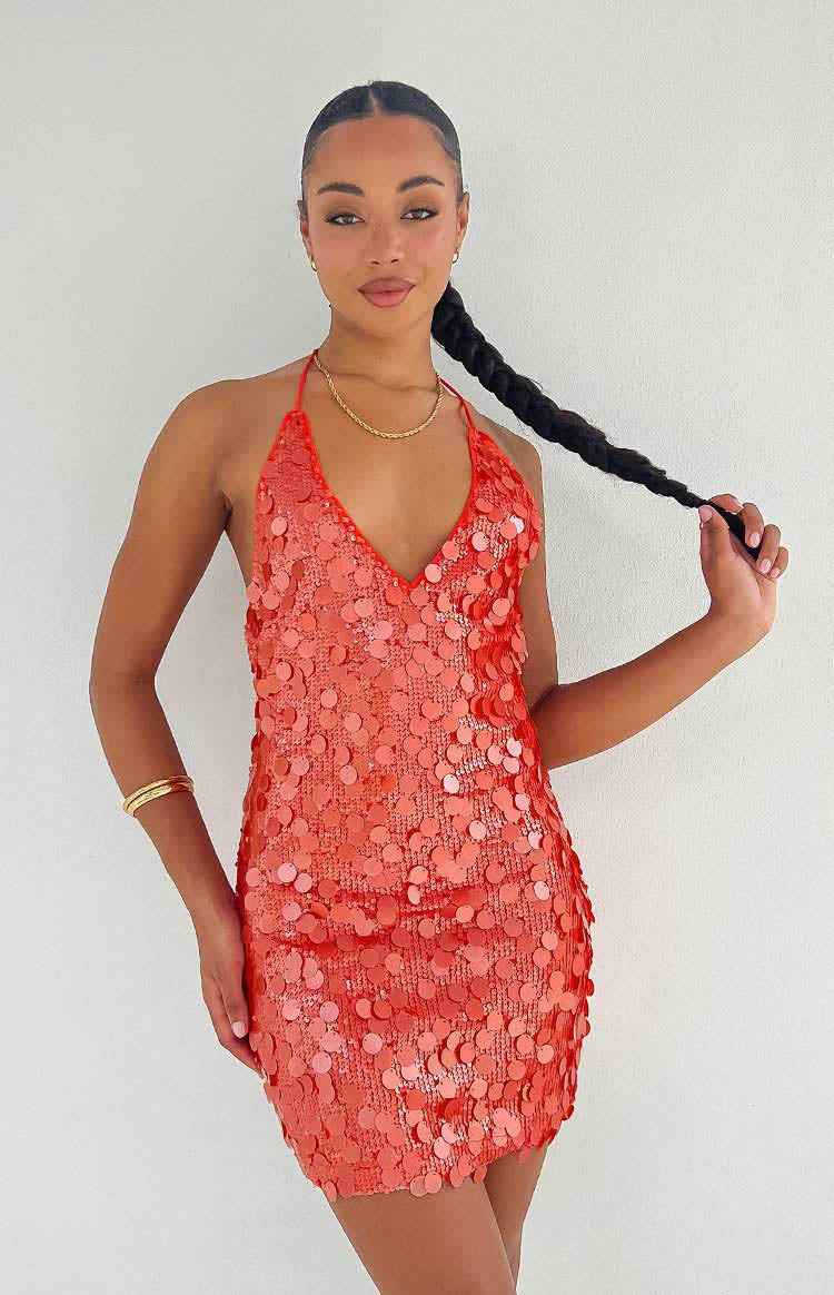Cyrus Orange Sequin Mini Dress — 8