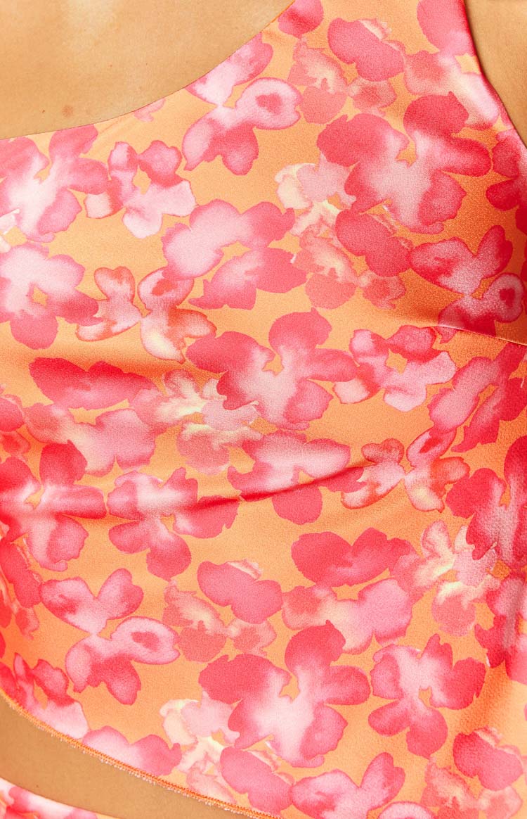 Claudi Orange And Pink Satin One Shoulder Top — 6