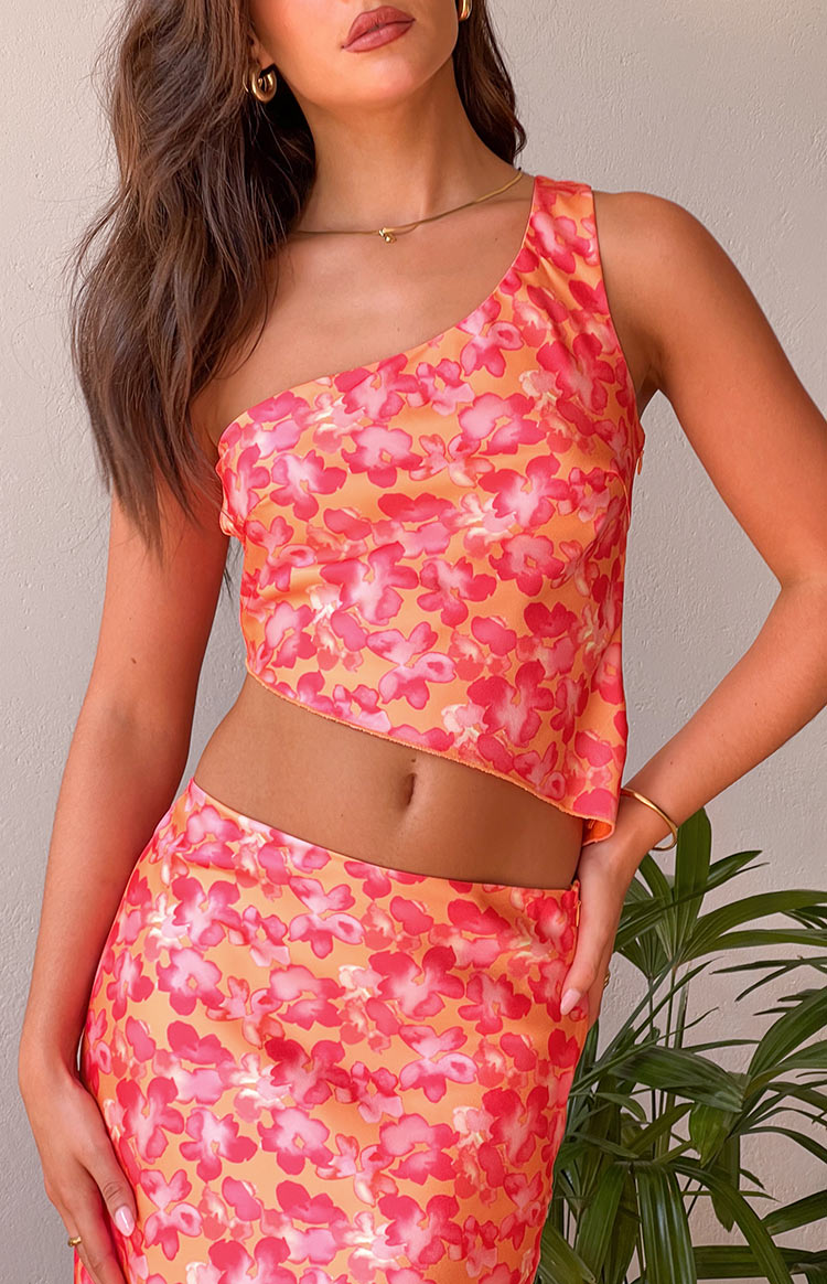 Claudi Orange And Pink Satin One Shoulder Top — 7