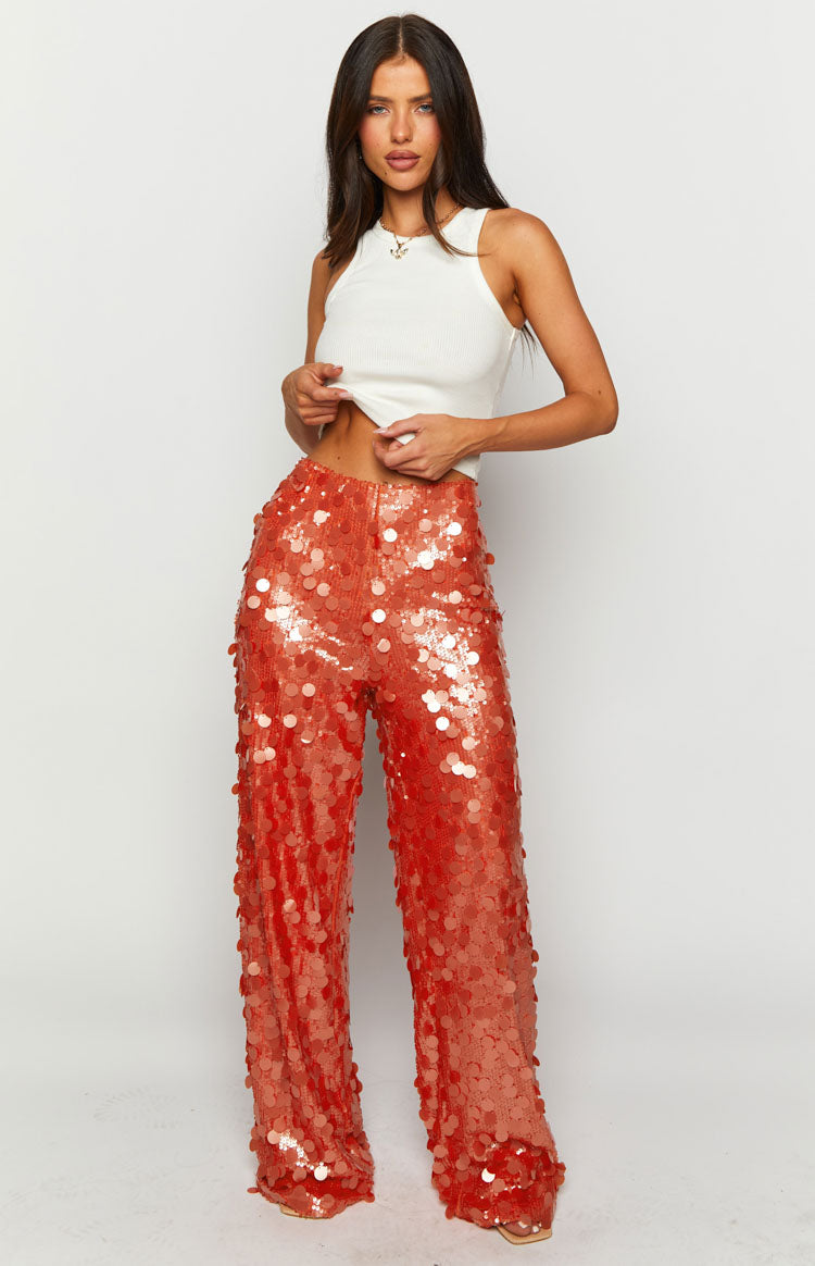 Saria Orange Sequin Pants — 3