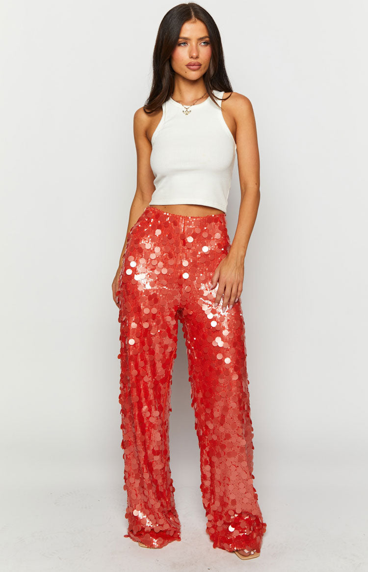 Saria Orange Sequin Pants — 1