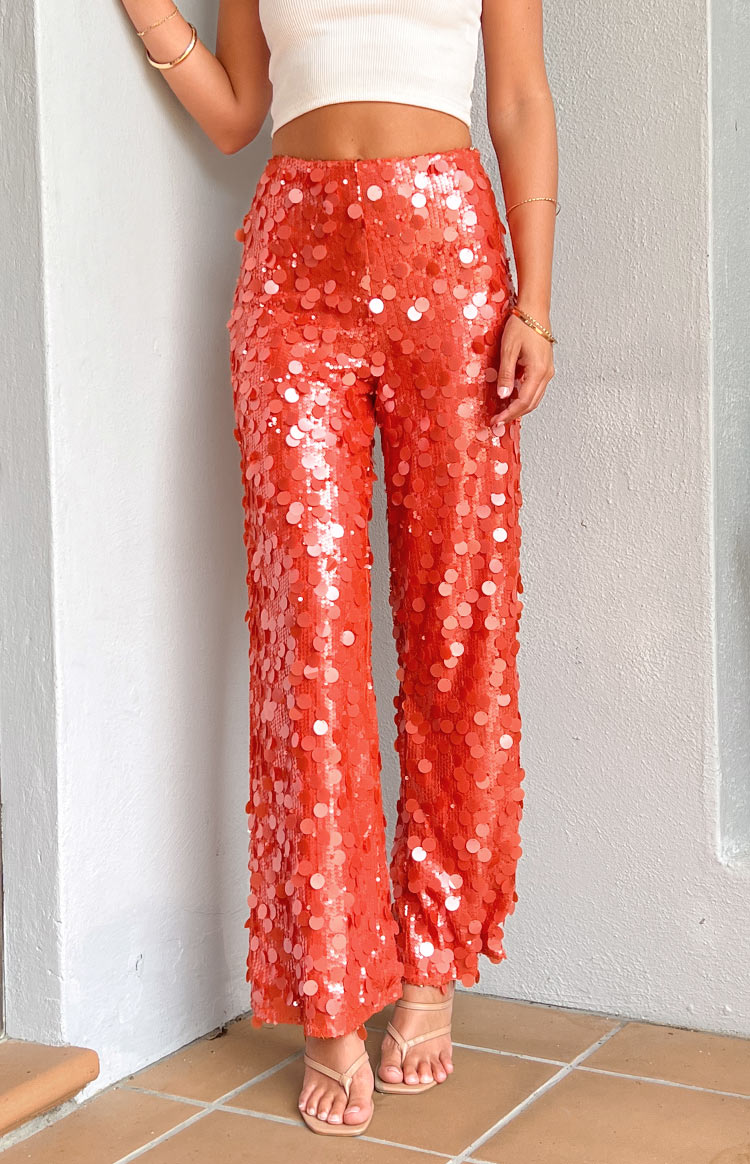 Saria Orange Sequin Pants — 5