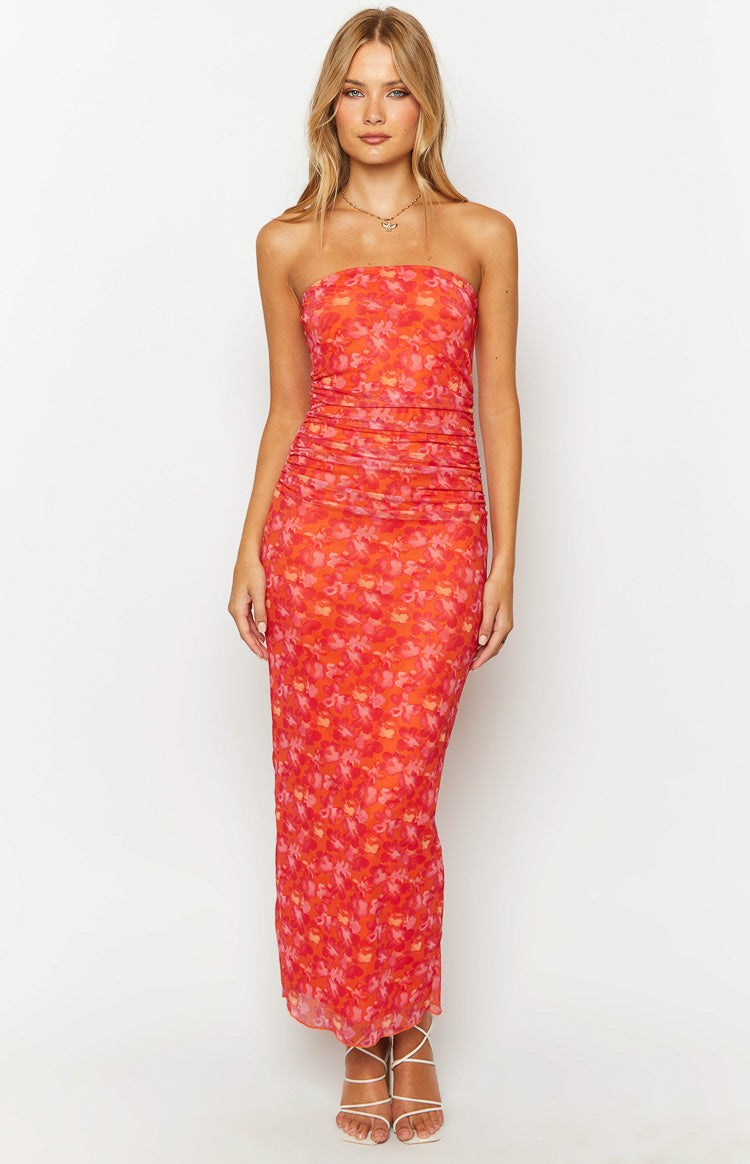 Imogen Orange Floral Print Maxi Dress — 1