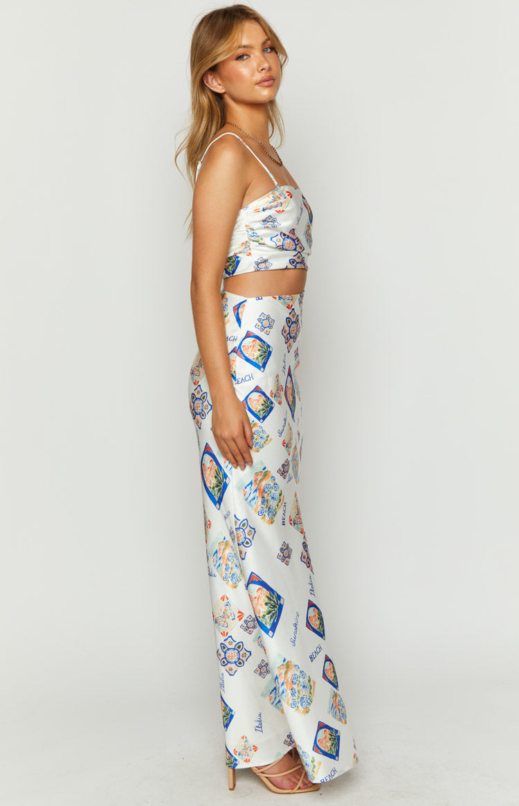 Willa White Satin Italia Print Maxi Dress — 4