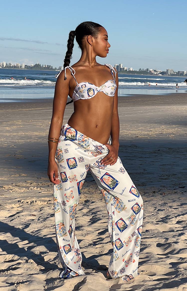 Bridget White Satin Italia Print Pants — 9