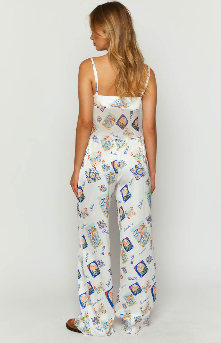 Bridget White Satin Italia Print Pants — 5