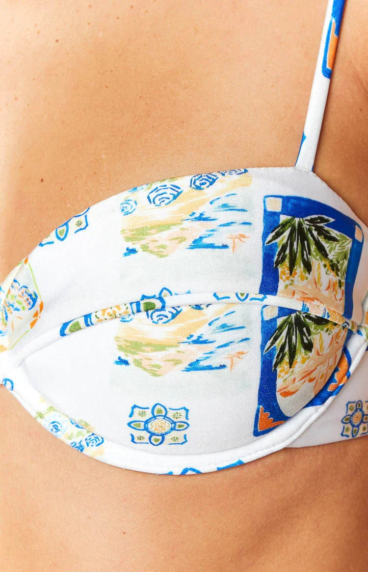9.0 Swim White Italia Print Bianca Bikini Top — 7