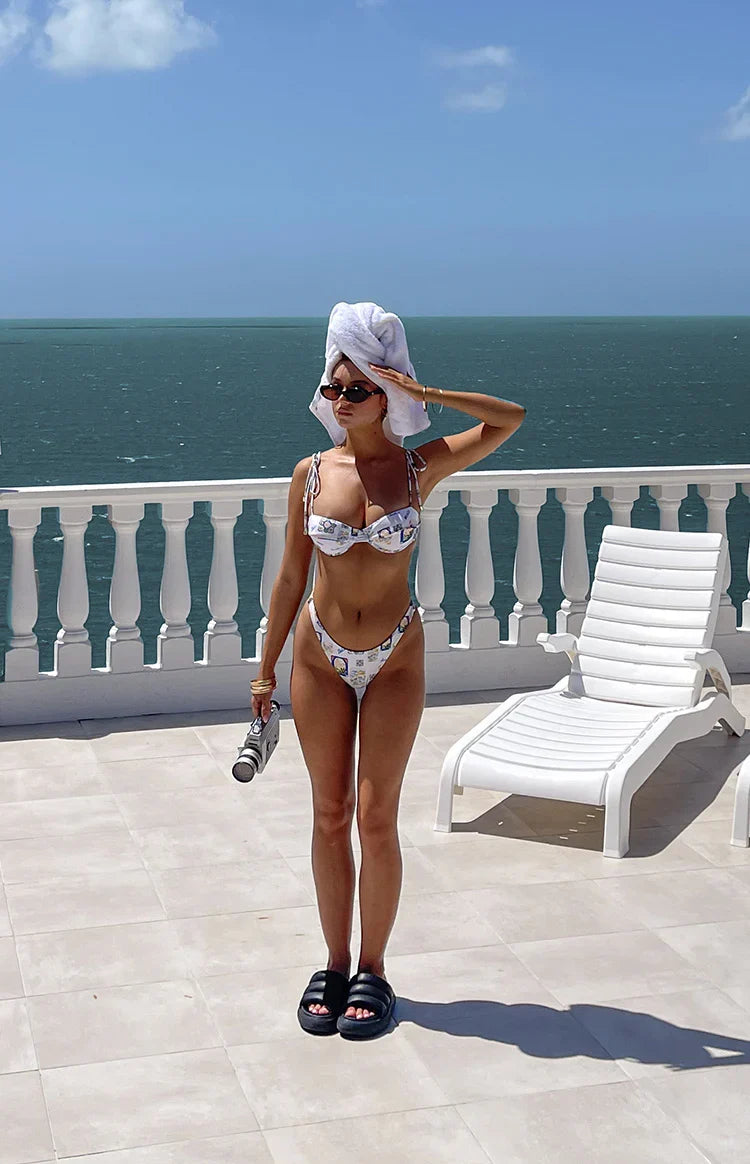 9.0 Swim White Italia Print Bianca Bikini Top — 12