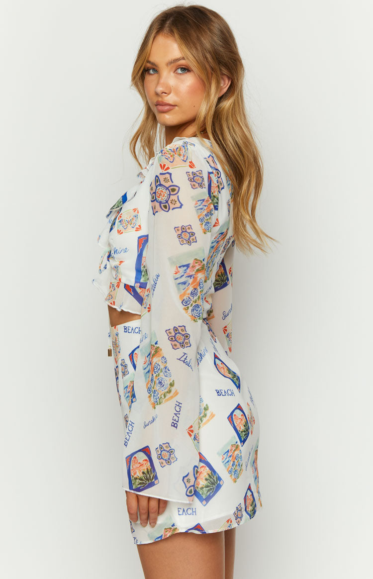 Raymin White Chiffon Long Sleeve Mini Dress — 4
