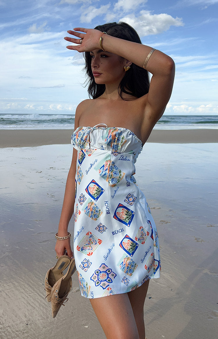 Orion White Italia Print Strapless Mini Dress — 1