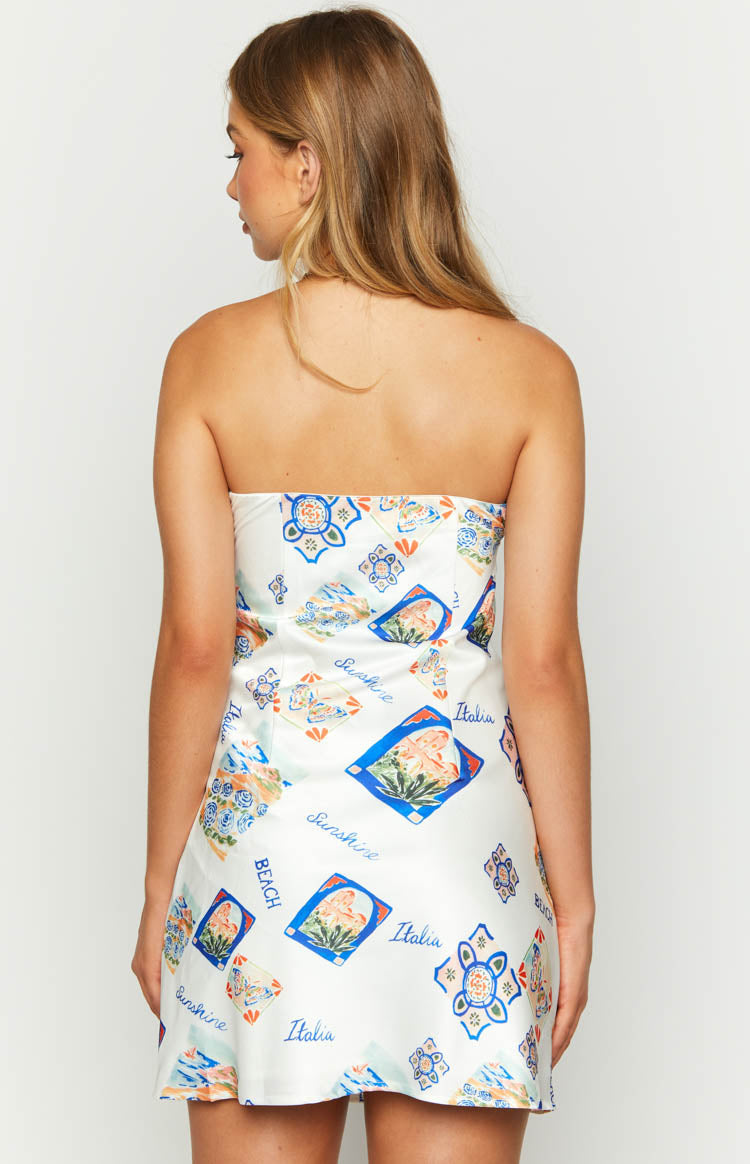 Orion White Italia Print Strapless Mini Dress — 5