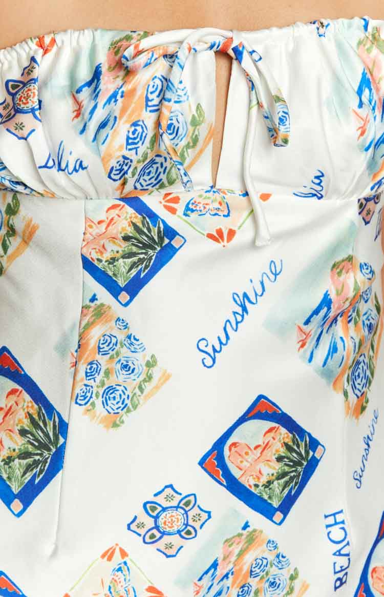 Orion White Italia Print Strapless Mini Dress — 6