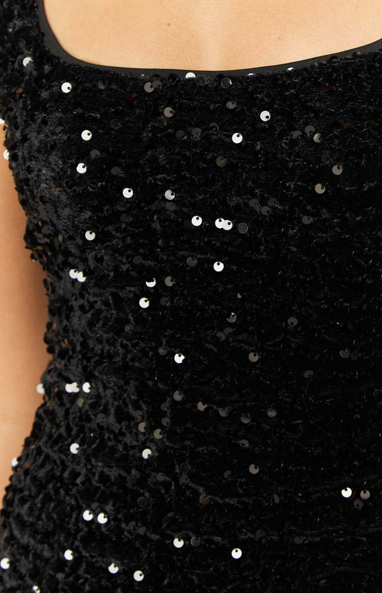 Charming Black Sequin Mini Dress — 6
