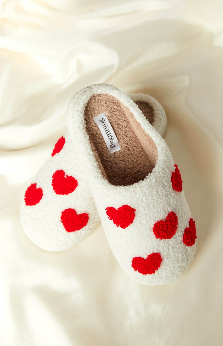 Sweetheart Sole White Love Heart Slippers — 1