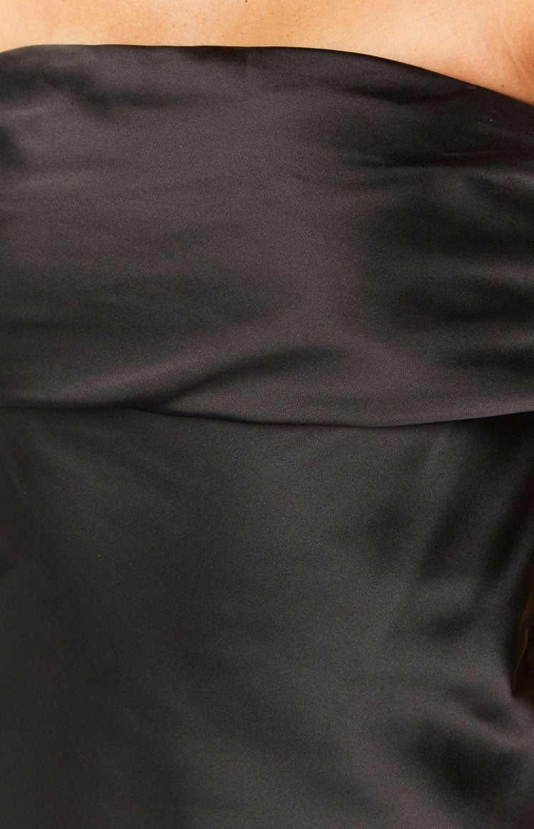 Primrose Black Satin Off the Shoulder Mini Dress — 6