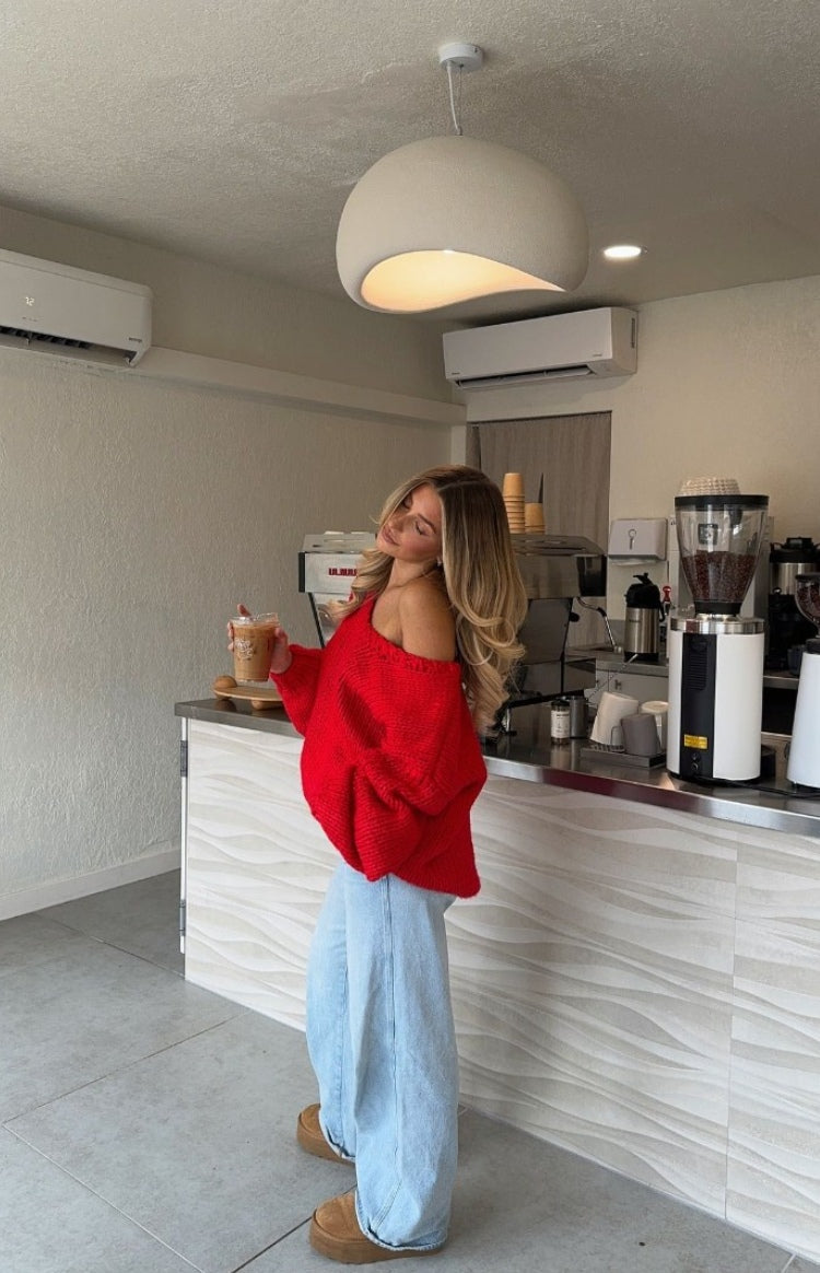 Delvey Red Chunky Knit Sweater — 1