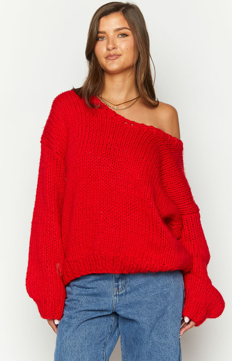 Delvey Red Chunky Knit Sweater — 2