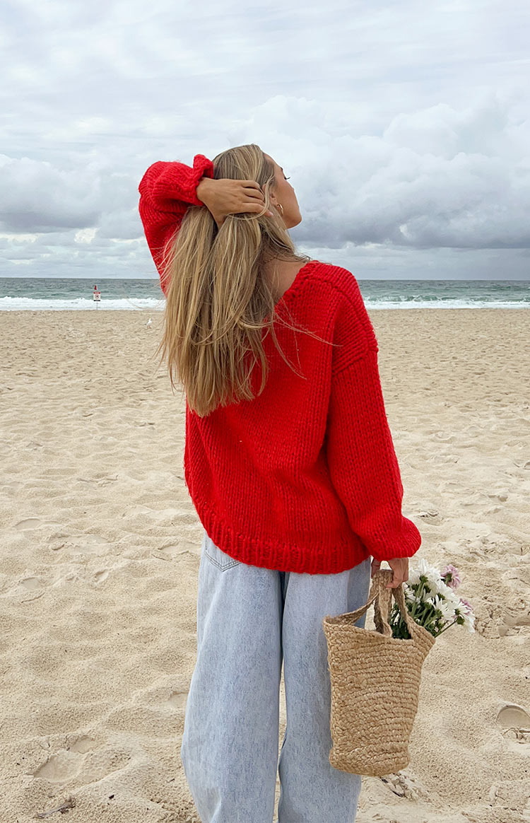 Delvey Red Chunky Knit Sweater — 5