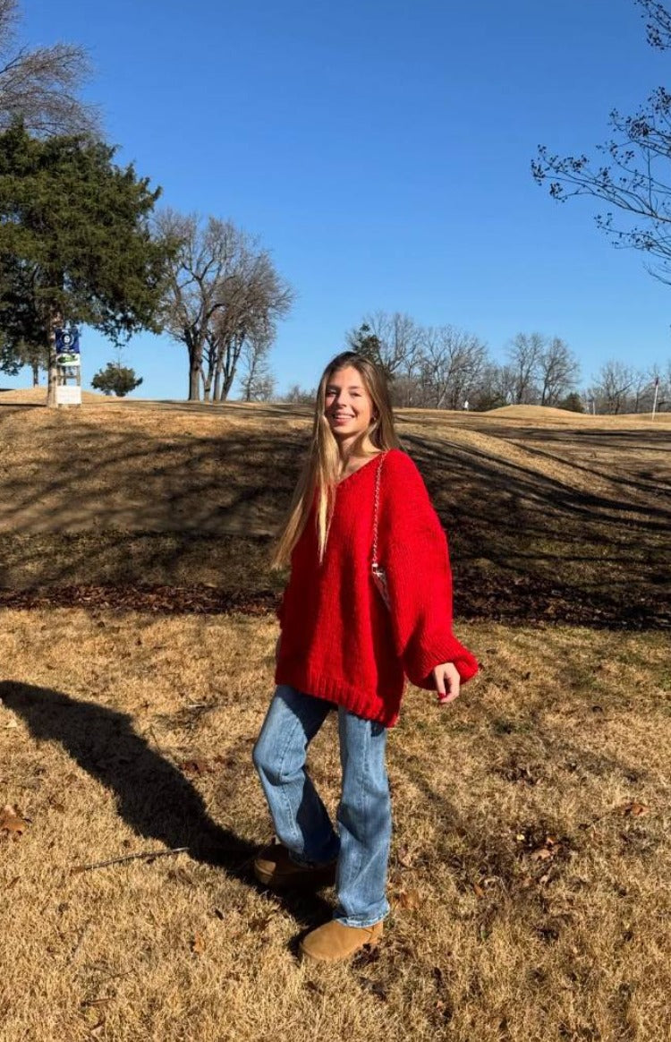 Delvey Red Chunky Knit Sweater — 6