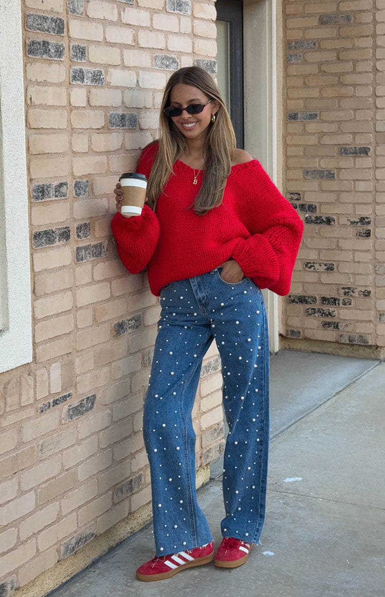 Delvey Red Chunky Knit Sweater — 7