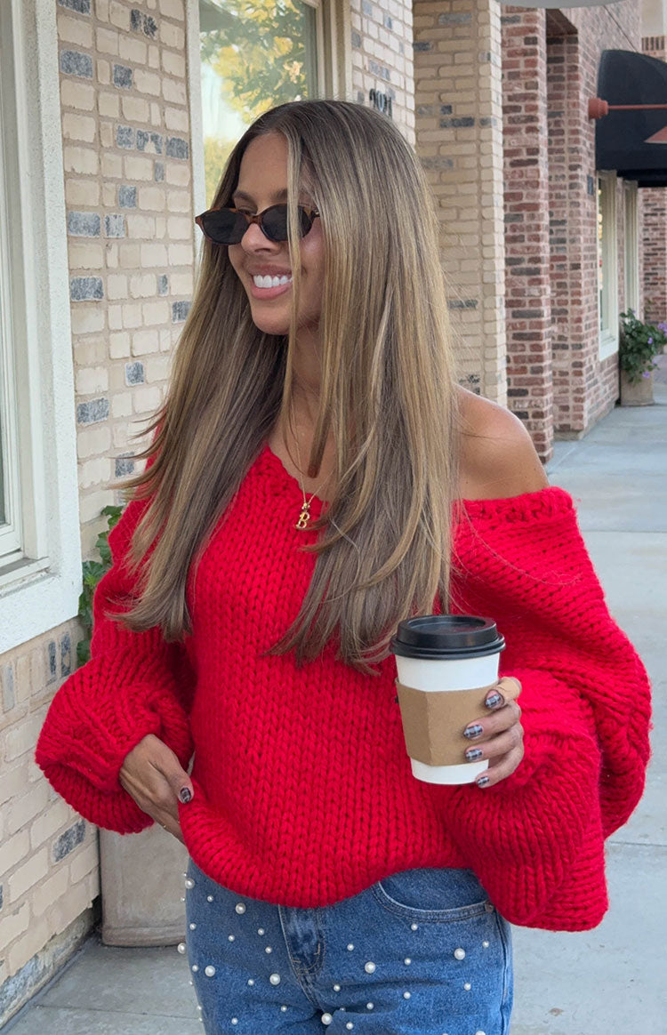 Delvey Red Chunky Knit Sweater — 8
