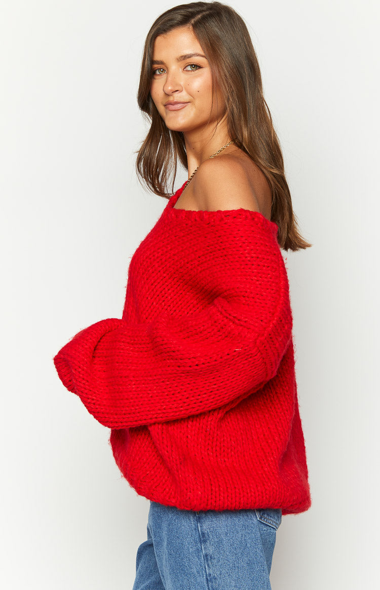 Delvey Red Chunky Knit Sweater — 10