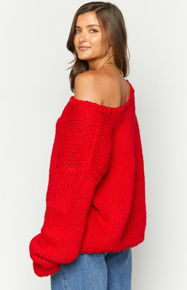 Delvey Red Chunky Knit Sweater — 11