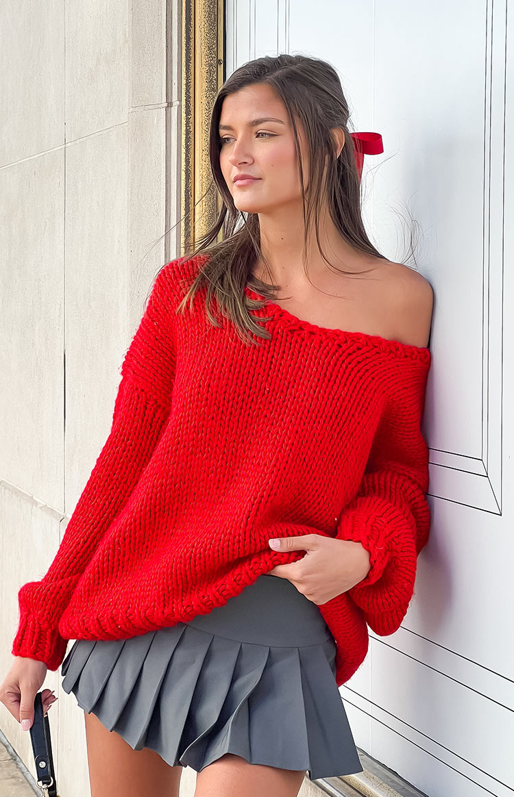 Delvey Red Chunky Knit Sweater — 13