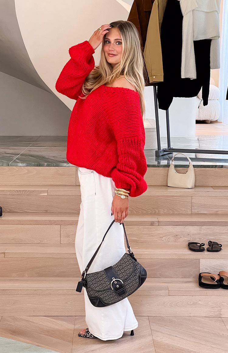 Delvey Red Chunky Knit Sweater — 16