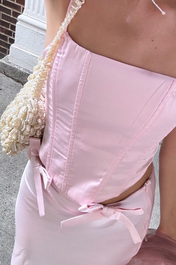Azriel Pink Satin Bow Maxi Skirt — 1