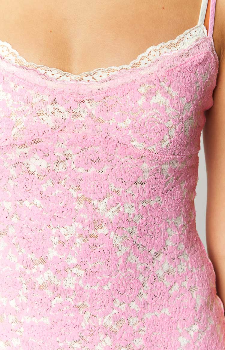 Katalina Pink And White Lace Mini Dress — 6
