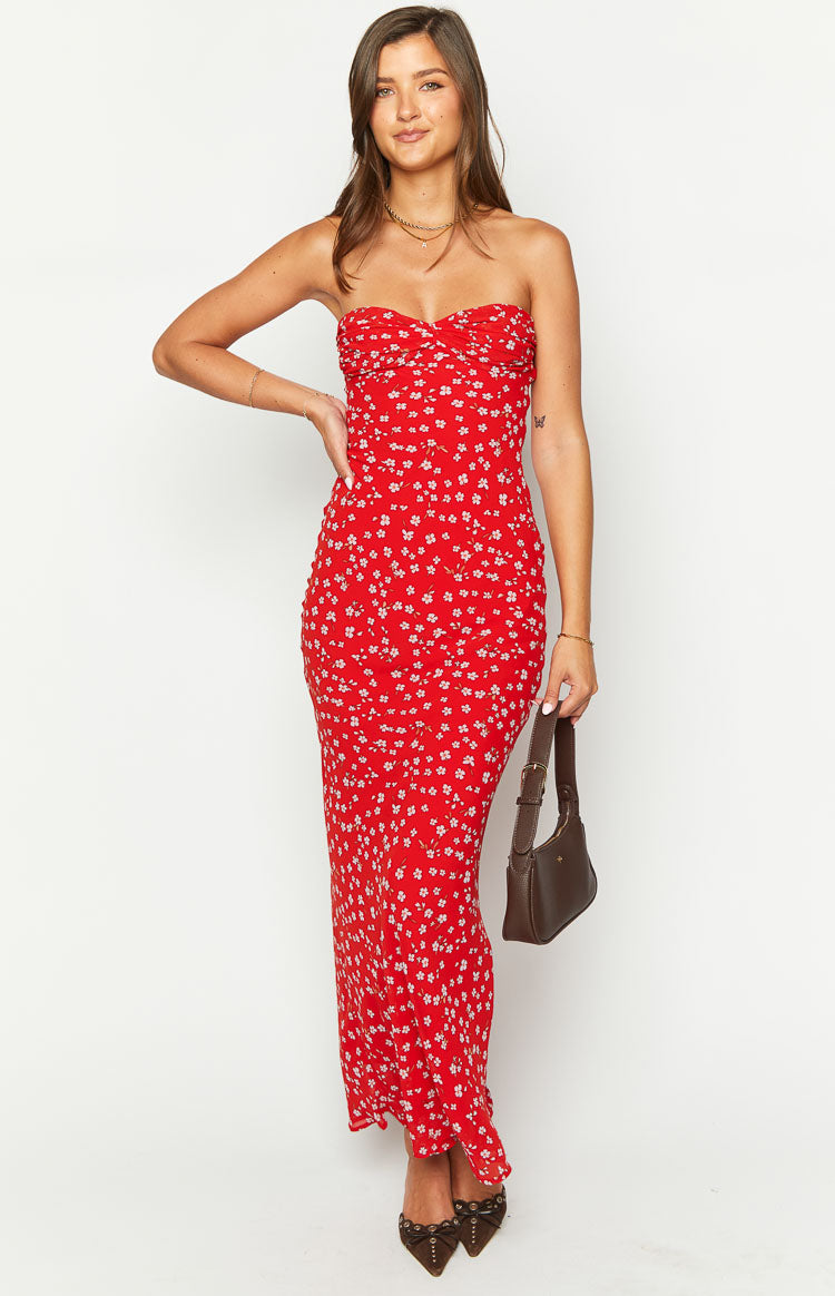 Ashley Red Floral Formal Maxi Dress — 3