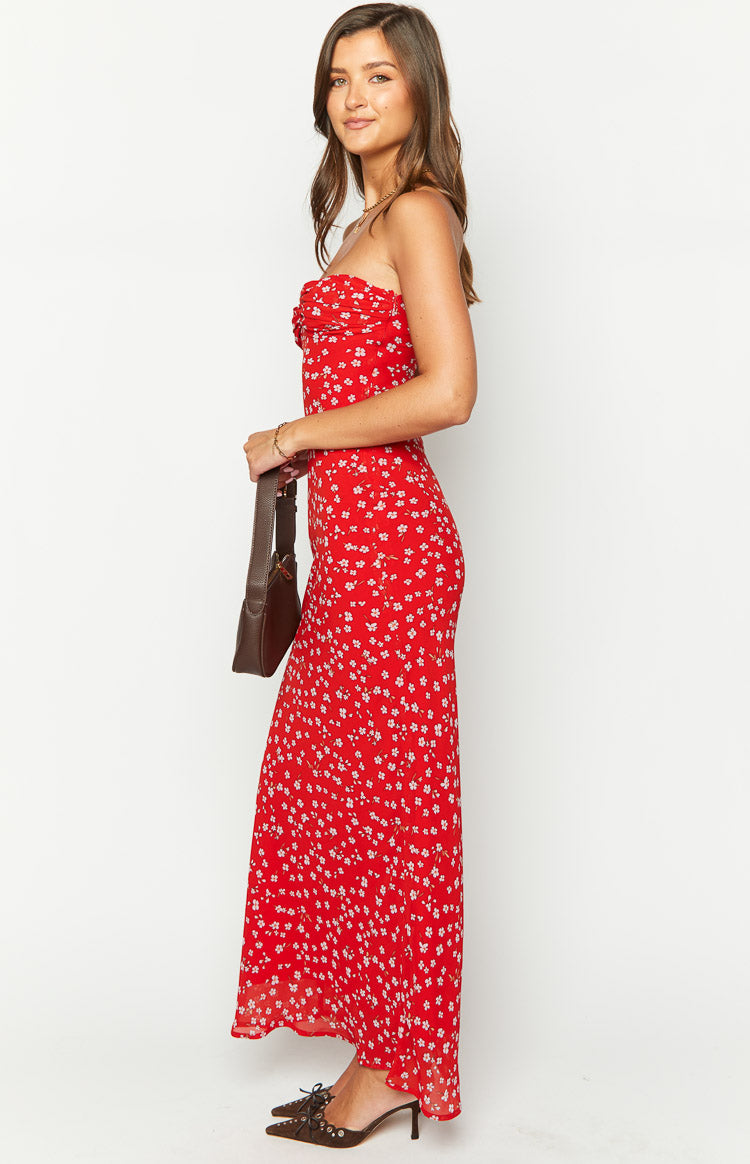 Ashley Red Floral Formal Maxi Dress — 4