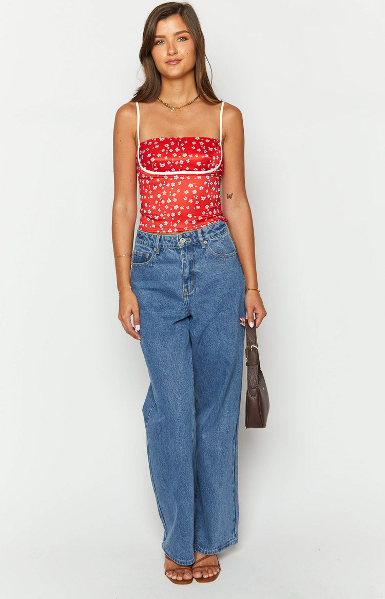 Tamra Red Floral Low Back Top — 4