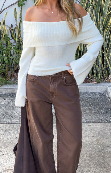 Joey Cream Off Shoulder Sweater — 1