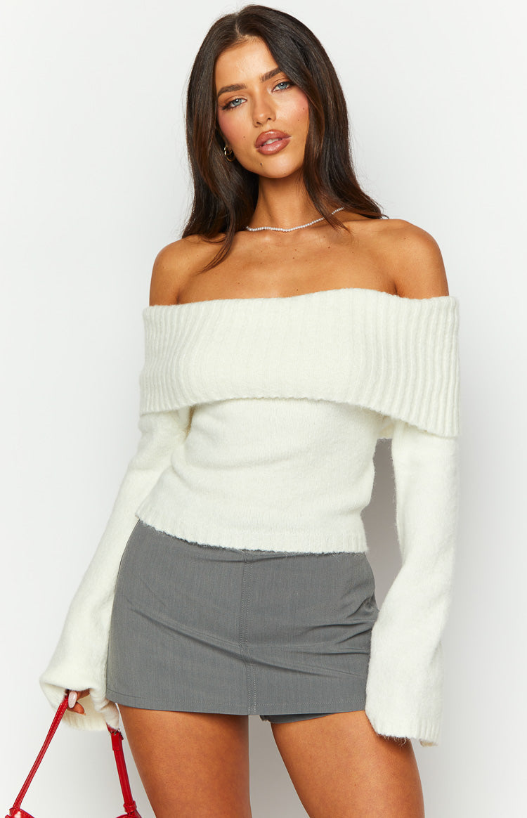 Joey Cream Off Shoulder Sweater — 2
