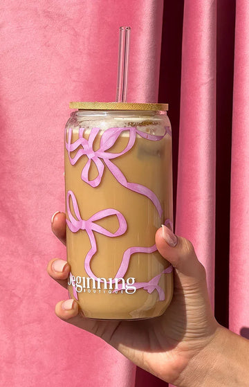 Twinkle Pink Bow Glass Tumbler — 1