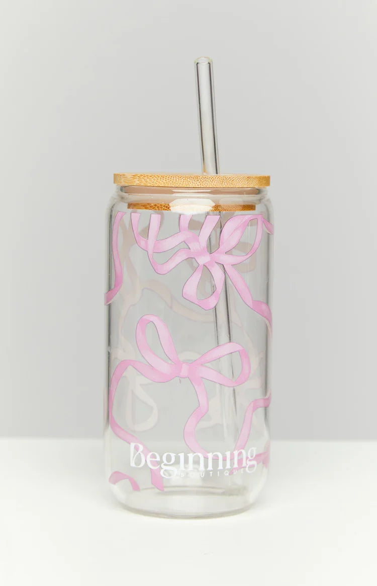 Twinkle Pink Bow Glass Tumbler — 1