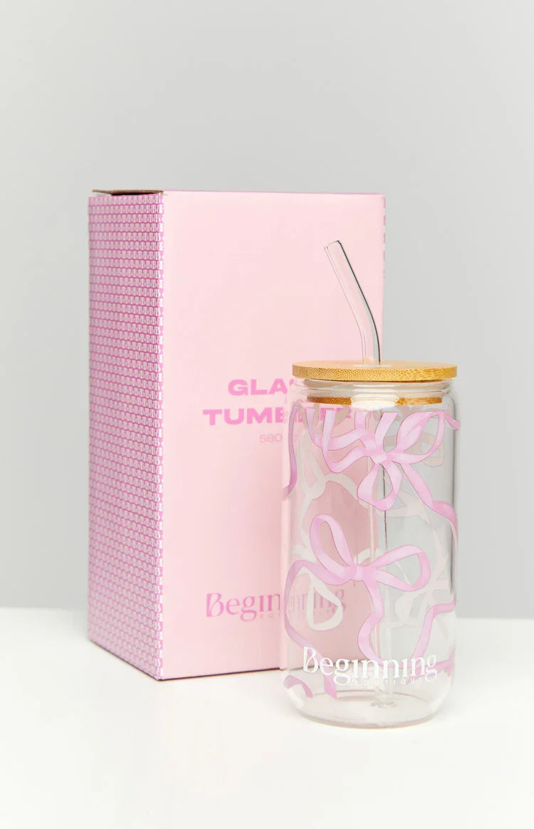 Twinkle Pink Bow Glass Tumbler — 3