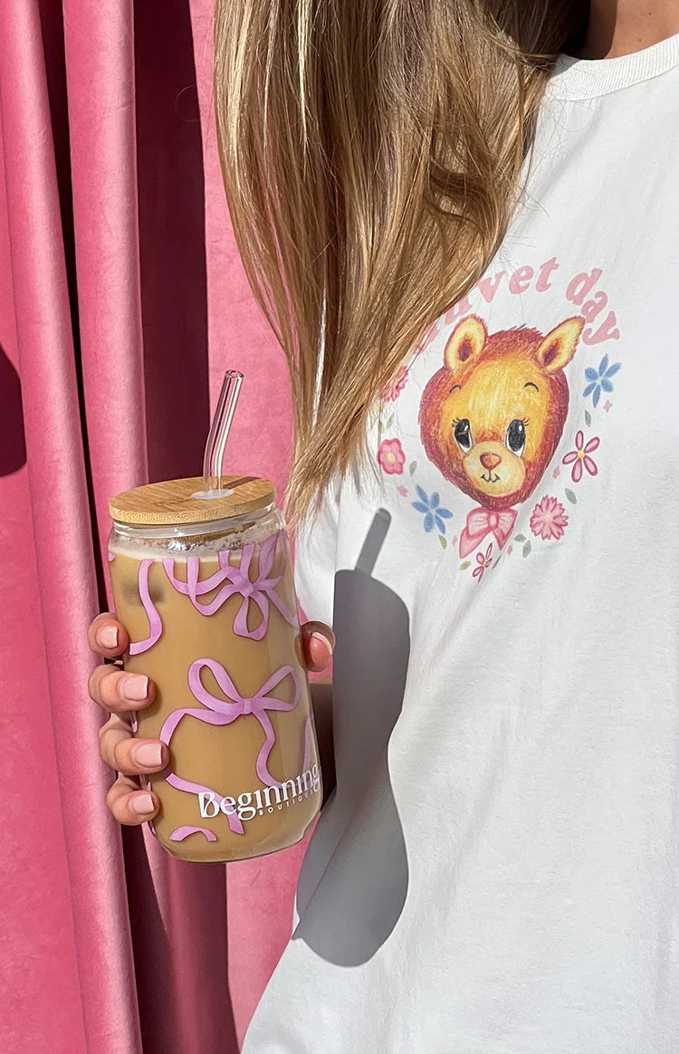 Twinkle Pink Bow Glass Tumbler — 6