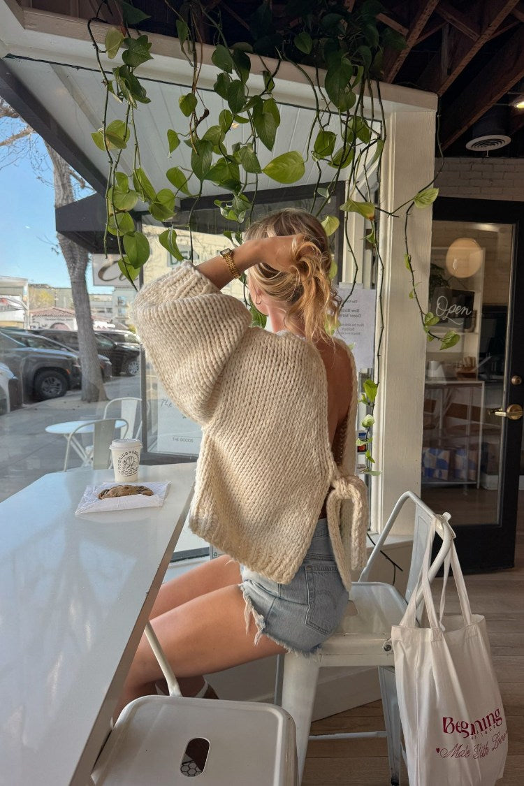 Holiday Cream Tie Up Knit Cardigan — 1