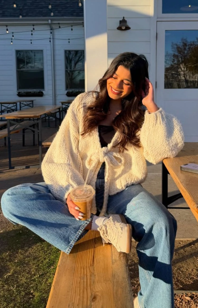 Holiday Cream Tie Up Knit Cardigan — 7