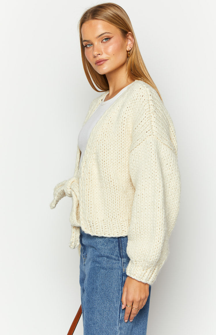 Holiday Cream Tie Up Knit Cardigan — 11