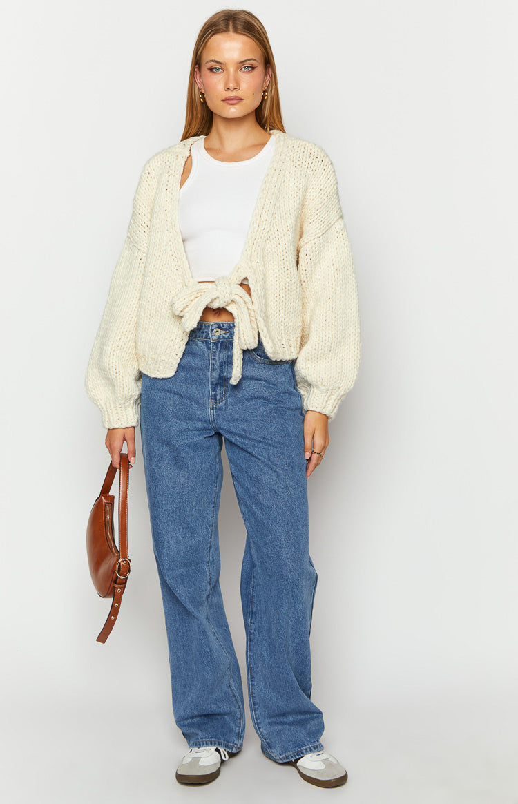 Holiday Cream Tie Up Knit Cardigan — 12