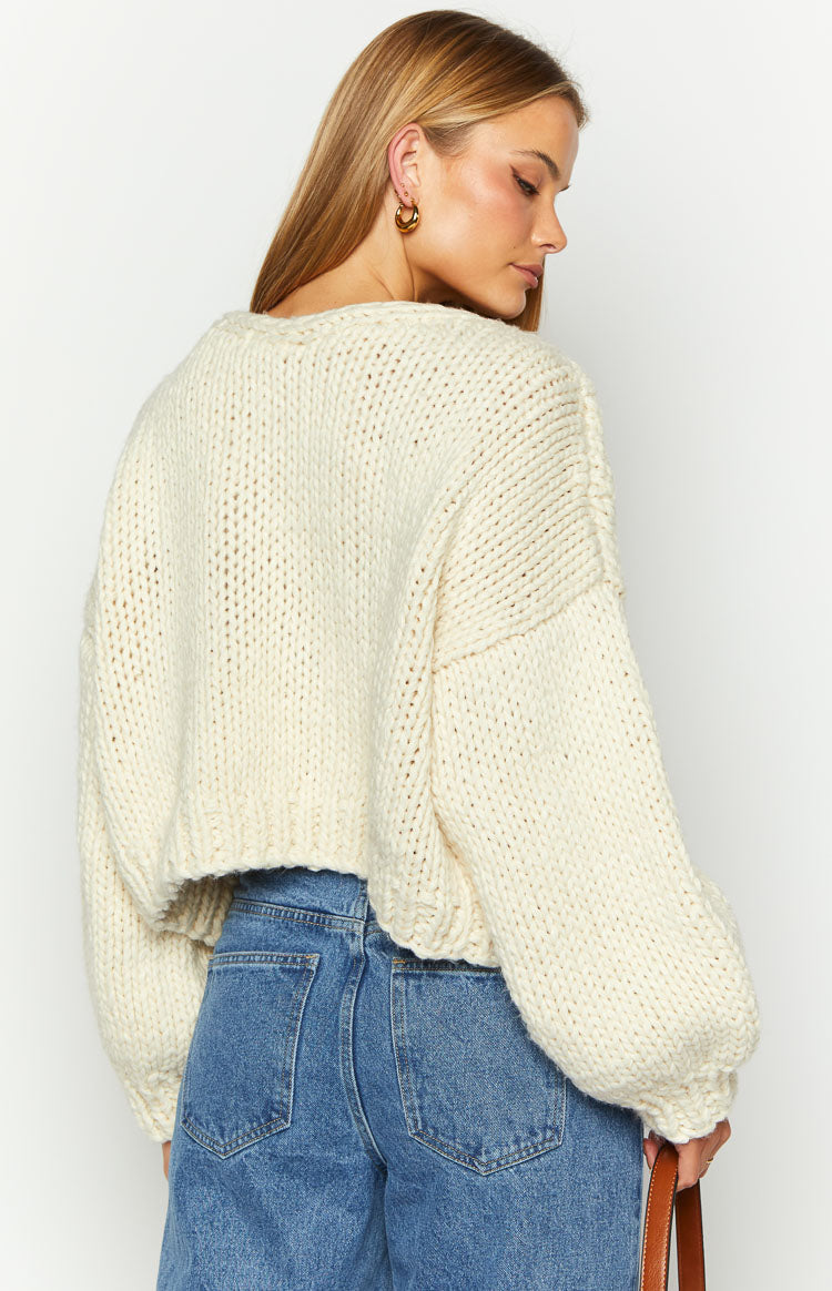 Holiday Cream Tie Up Knit Cardigan — 13