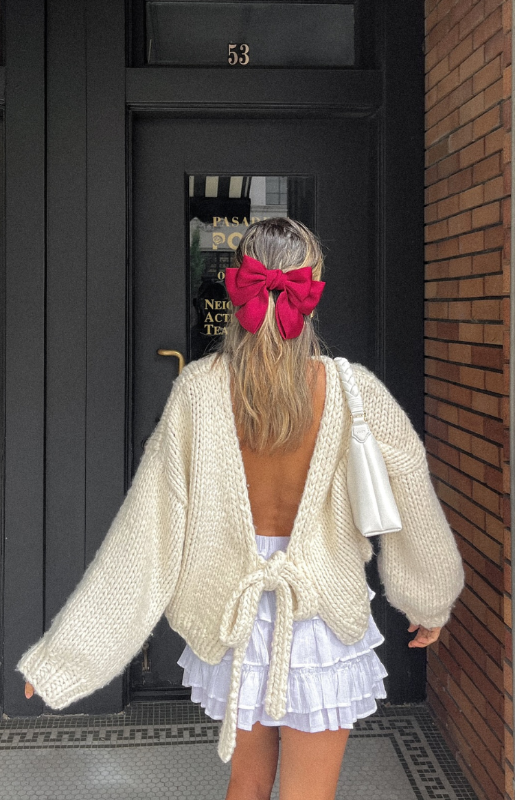 Holiday Cream Tie Up Knit Cardigan — 16