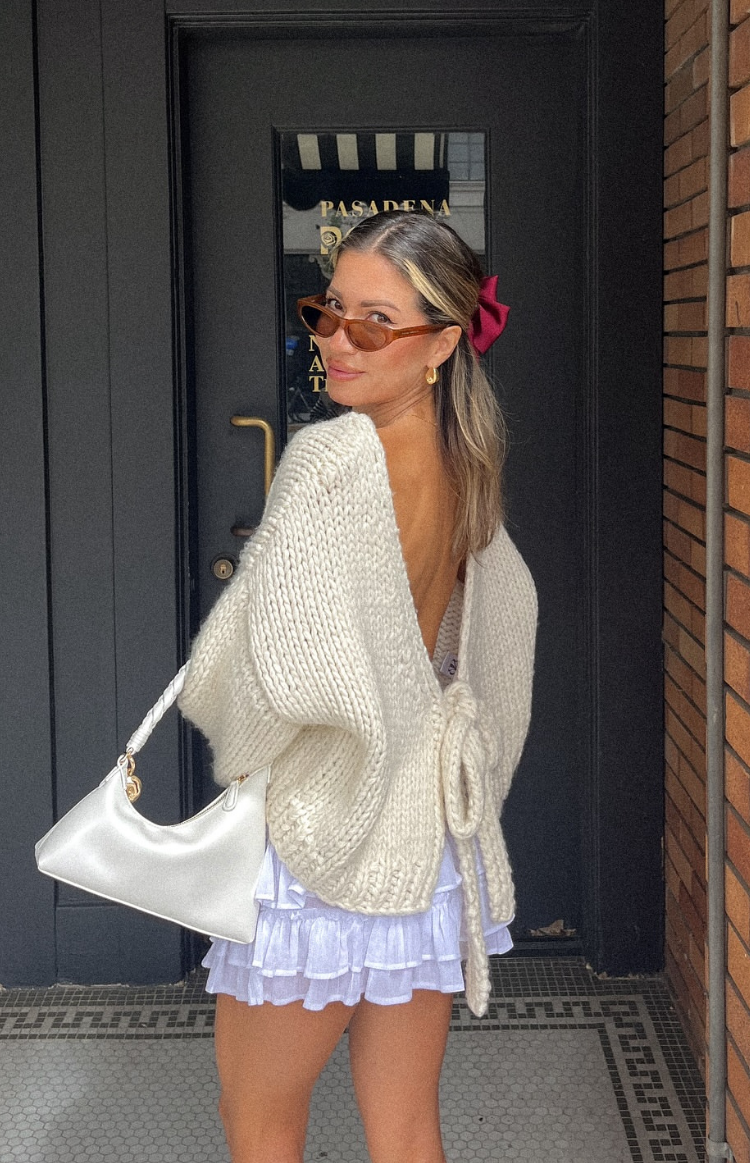 Holiday Cream Tie Up Knit Cardigan — 17